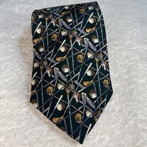 Crooks & Creed London Golf Tie 100% Silk Necktie Golf Clubs Balls Green Handmade